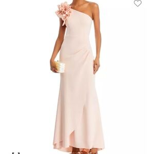 Aqua one shoulder ruffle crepe gown